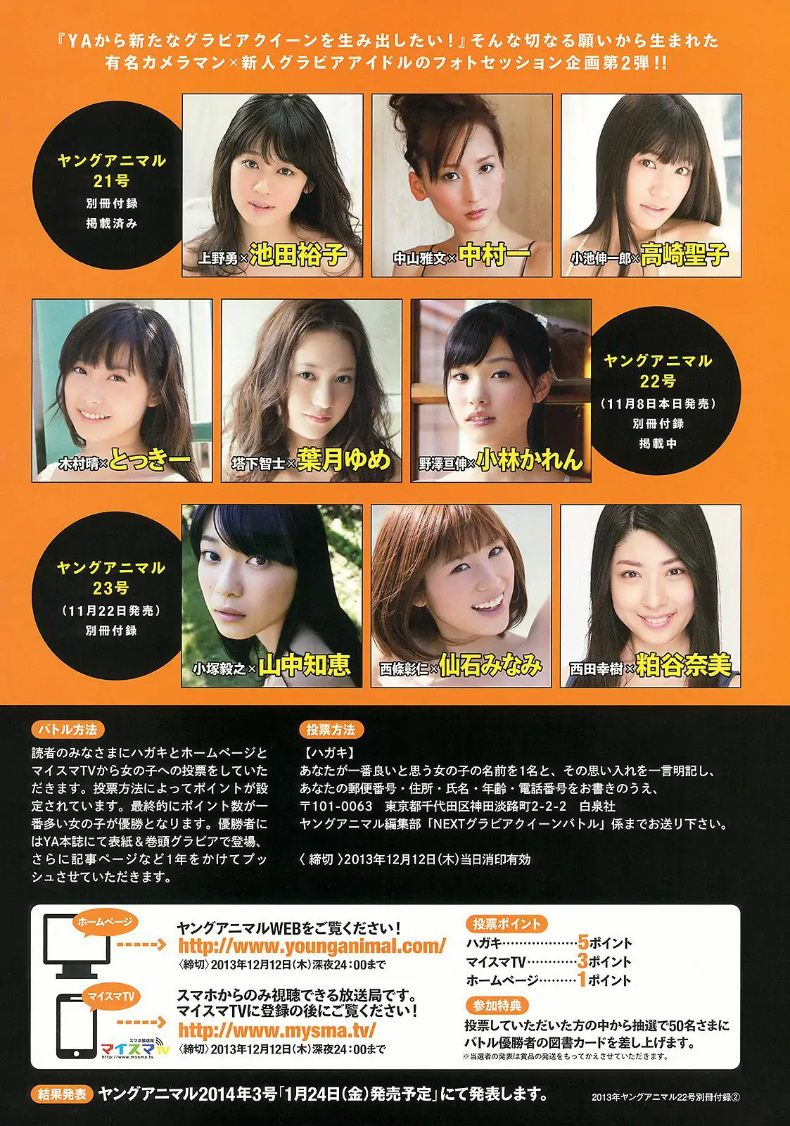 山本彩 矢倉楓子 とっきー 小林かれん 葉月ゆめ [Young Animal] 2013年No.22 寫真雜志